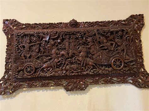 Ukiran Relief Ramayana Full Kayu Jati Asli Antik Furnitur Di Carousell
