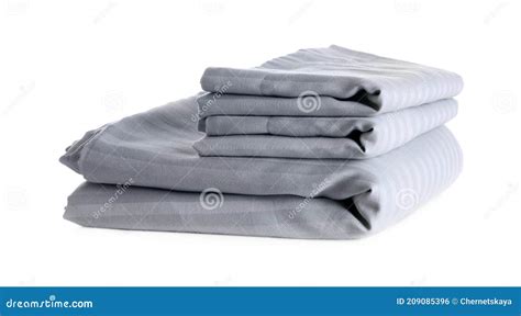 Stack Of Clean Bed Sheets Isolated On White Stock Photo Image Of