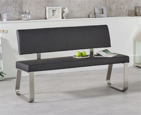 Medium Black Faux Leather Dining Table Backed Bench Homegenies