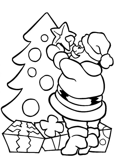 Desenhos De Papai Noel Decorando A Árvore De Natal Para Colorir E