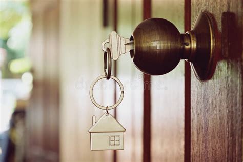 House Key In Wooden Front Door Stock Image Image Of Metal Owner