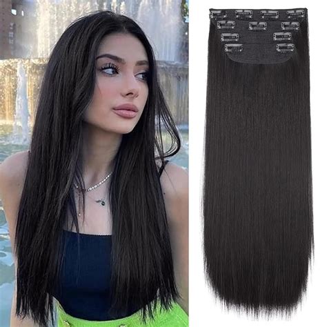 Synthetic Clip In Hair Extension For Women 24inch 4pcs Set Long