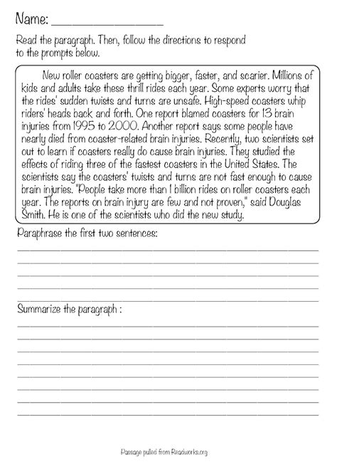Free Printable Summarizing Worksheets 4th Grade