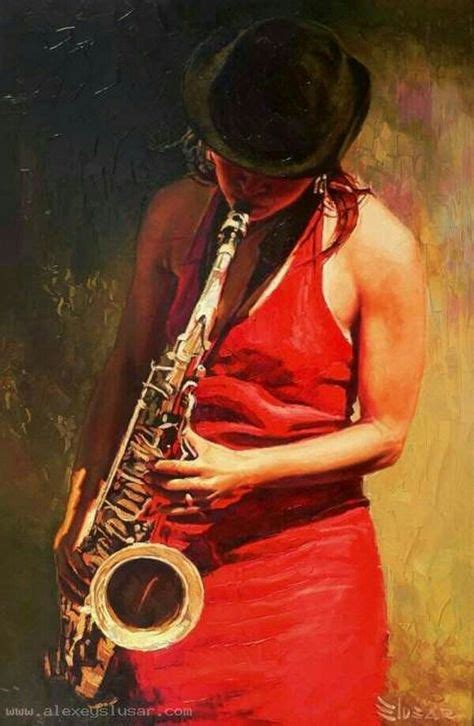 Jazz Saxophone Musical Illustration Woman Musician In A Red Dress Art Musical Art Art