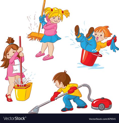 Children Busy Cleaning Up Apartments Royalty Free Vector
