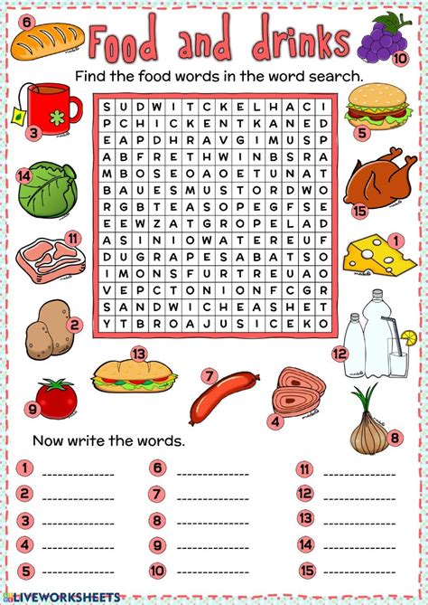 Food And Drinks Word Search Interactive Worksheet English Lessons