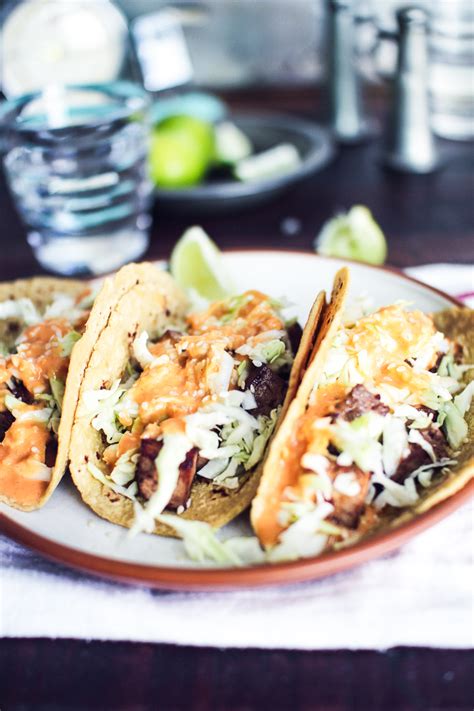 Melty cheese, crunchy slaw, and tangy salsa verde lend the tacos texture and bright flavors. Flourishing Foodie: Korean Tofu Tacos