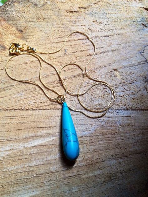 Turquoise Teardrop Necklace By Pinejewelryboutique On Etsy