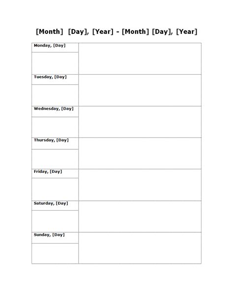 Printable Blank Weekly Calendar Worksheet Templates At Free Printable