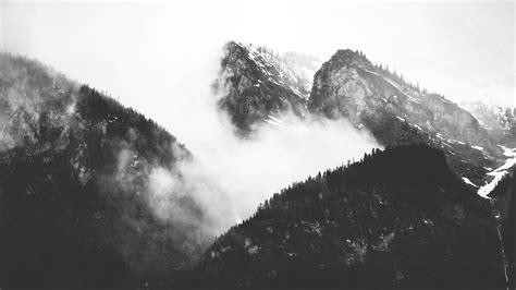 Wallpaper Id 233898 Black And White Image Of Foggy Mountains With