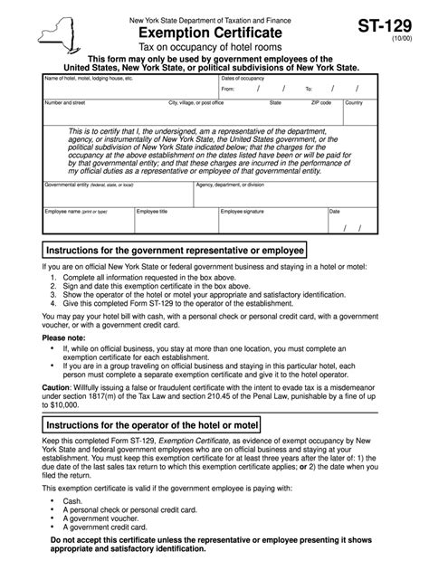 Us Government Tax Exempt Form For Hotels
