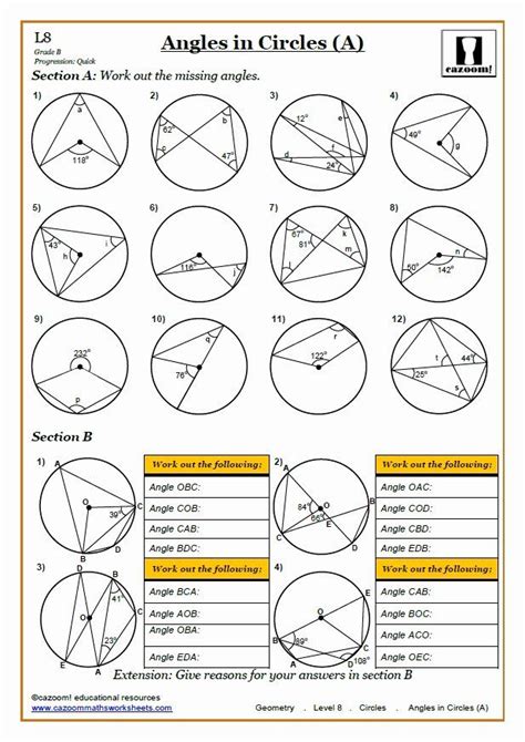 Grade Circle Geometry Worksheet Pdf