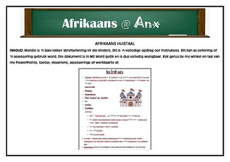 Afrikaans Huistaal Graad 5 Werkkaart Instruksies • Teacha