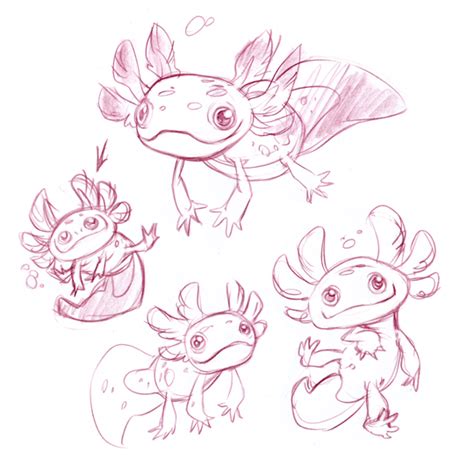 To finish the axolotl's face, draw two very tiny nostrils, and a long line for the mouth beneath them. Baby salamander, or axolotl? Cute either way! | Axolotl ...