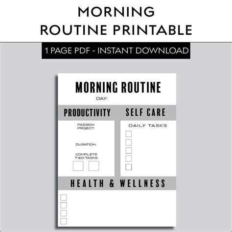 Morning Routine Printable Daily Tasks Pdf Instant Download Morning