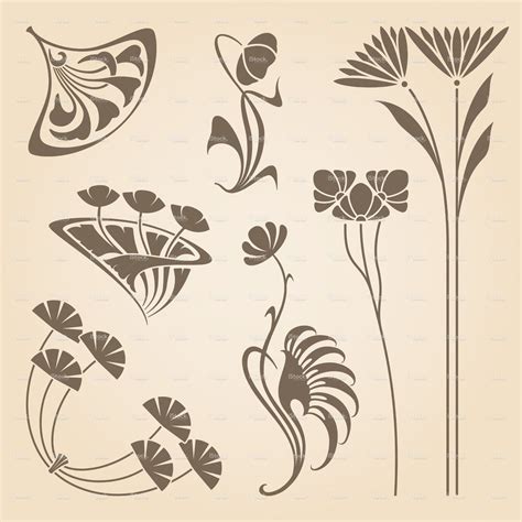 Vector Set Of Vintage Art Nouveau Design Elements Flores Art Nouveau
