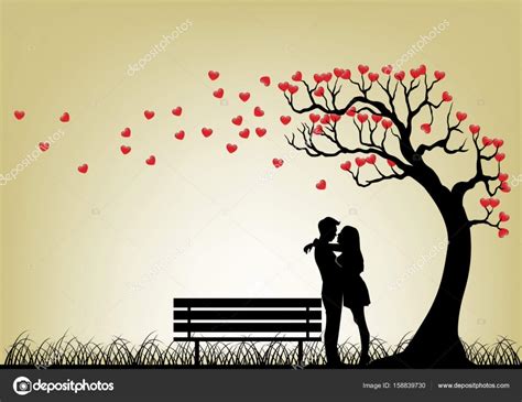 Dating Couple Silhouette Under Love Tree — Stock Vector © warawiri #158839730