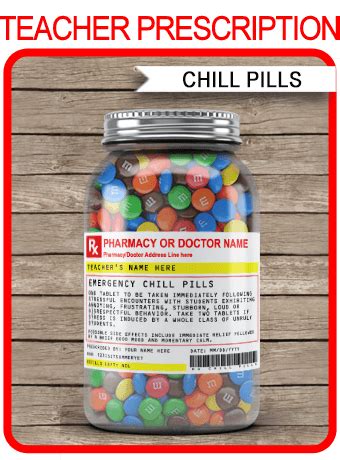 These are equipped with convenient and professional designs and are print friendly which means you can print them via personal printer in required quantity. Teacher Chill Pills Label Template | Prescription | School ...