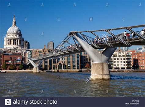 Saint Pauls Cathedral And The Millennium Bridge In London Stock Photo