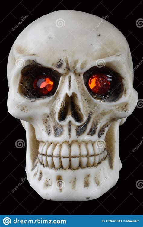 Halloween Skull With Red Glowing Eyes Clipping Path Stock