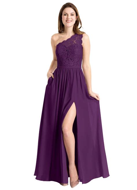 Now And Forever Womens One Shoulder Lace Chiffon Long Bridesmaid Dress
