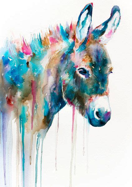 A Painting Of A Donkey With Colorful Paint Drips On Its Face
