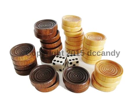 30 Backgammon Pieces Wooden Checkers Dice Wood Brown