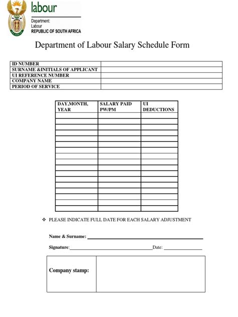 Department Of Labour Salary Schedule Form