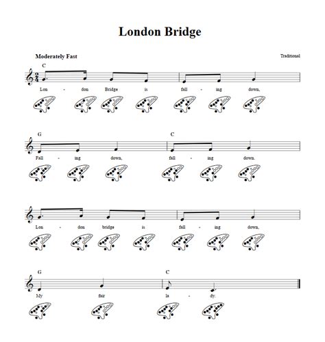 London Bridge 12 Hole Ocarina Sheet Music And Tab With Chords And Lyrics