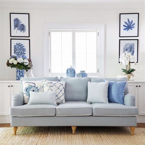 Duck Egg Blue Linen Roll Arm Sofa 2 Sizes Available Hamptons Living