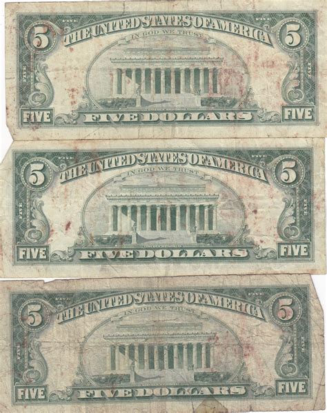 Group Of 3 1963 5 Red Seal Notes Property Room