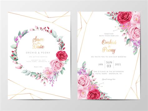 Modern Floral Wedding Invitation Set 673375 Vector Art At Vecteezy