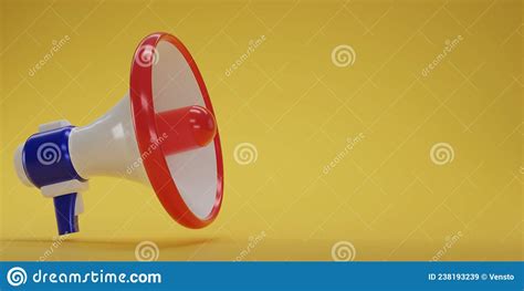 Red And Blue Megaphone Isolate On Yellow Background With Copy Space For