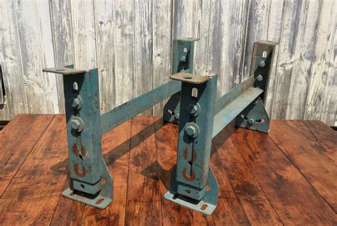 Vintage Salvaged Industrial Factory Steel Metal Legs Steampunk Table