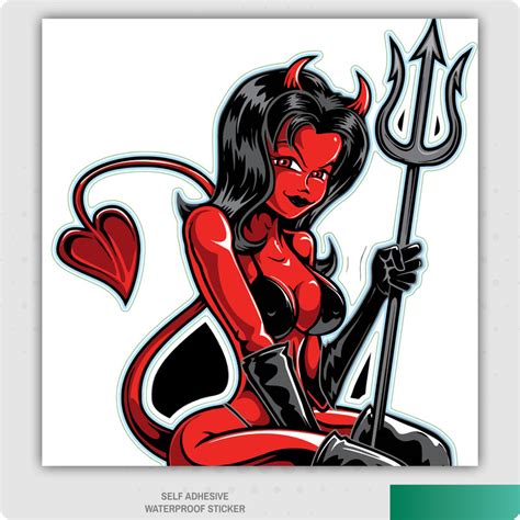 2 X Sexy Red Devil Girl Sticker Guitar Wall Car Van Laptop Bike