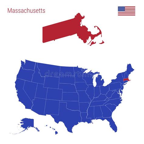 The State Of Massachusetts Is Highlighted In Red Vector Map Of The