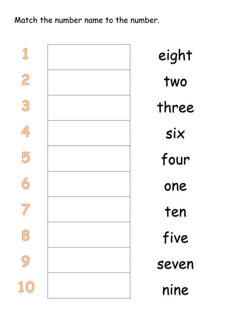Matching Number Name To Numbers 1 10 Worksheet