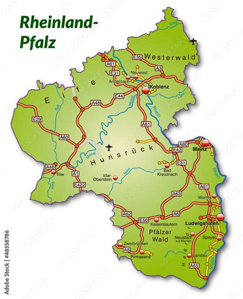 Landkarte Von Rheinland Pfalz Mit Autobahnnetz Stock Vector Adobe Stock