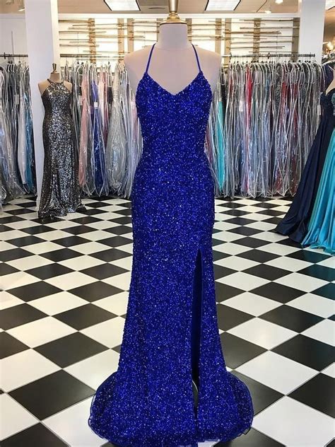 Shimmering Sequin Lace Halter Neckline Sweep Train Sheath Prom Dress