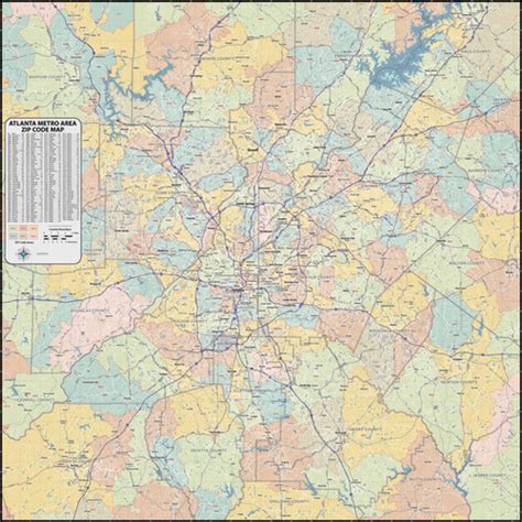 Atlanta Metro Area Zip Code Laminated Map Topographics