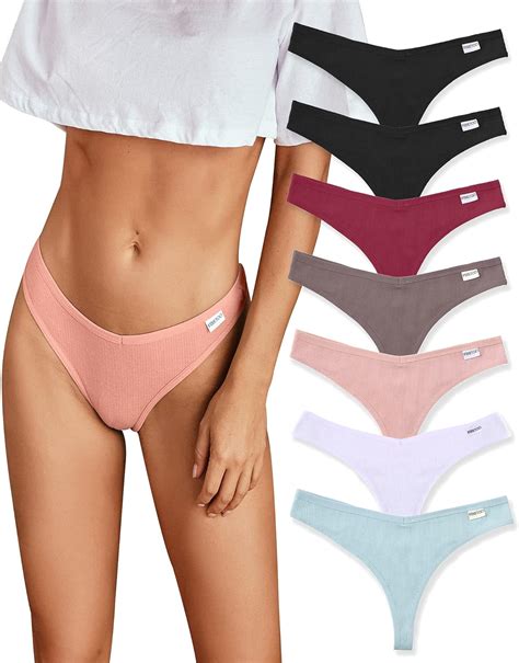 Finetoo Pack Womens Thongs Underwear Cotton Breathable Low Rise