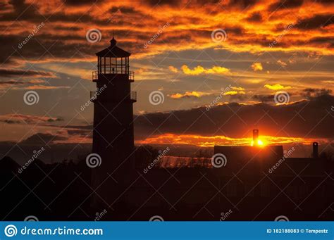 Sunset Silhouette Sunset Sky Lighthouses Cape Cod Highland Around
