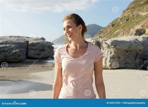 Smiling Older Woman At The Beach Stock Image Image Of Female Happy