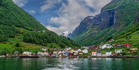 Wallpaper Norway Village Undredal Mountain Forest Rivers Houses