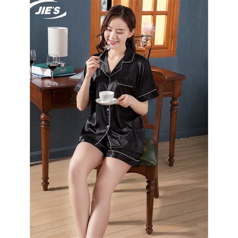 Jie S Korean Fashion Silk Short Sleeve Short Pants Plain Comfortable