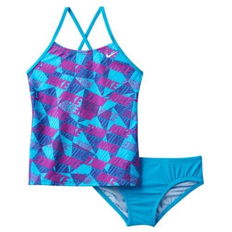 Girls 7 14 Nike Cross Back Graphic Tankini Swimsuit Set Swimsuits