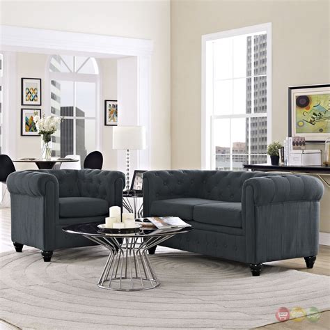 Earl Contemporary 2pc Fabric Upholstered Living Room Set Gray