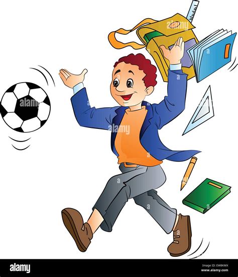 Joven Arrojando Cosas Escolares Para Jugar Al Fútbol Ilustración