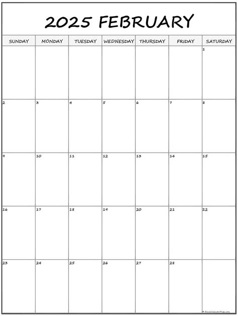 February 2025 Vertical Calendar Portrait