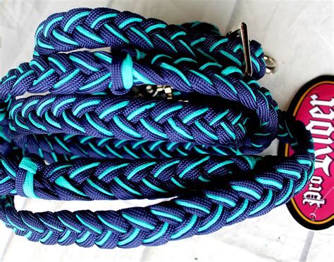 Horse Western Tack Nylon Braided Roping Knotted Barrel Reins Navy